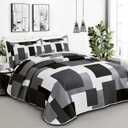 Tyrot 3 Piece Black Grey Quilt Set Full/Queen Size Black White Geometric Reversible Bedding Set Microfiber Lightweight Bedspread Coverlet with 2 Shams Modern Bed Covers for All Season, 90''x96''