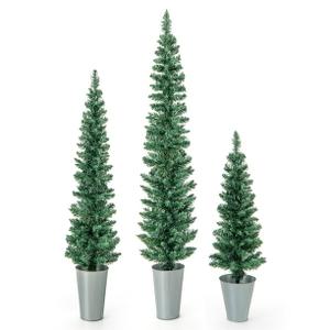 Potted Artificial Christmas Tree Set of 3 with 3/4/5 FT Faux Slim Pencil Trees