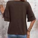 Womens Blouses Ruffle Sleeve Top V Neck Shirts Casual Outfit Bell Sleeve Cute Tee Spring Fall Summer Fashion Clothes (L)