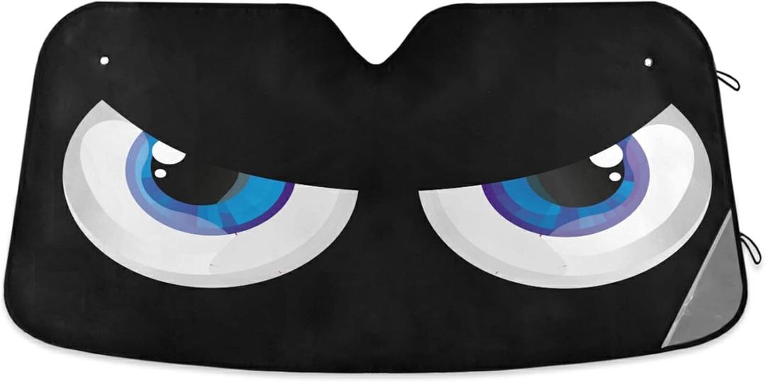 Car Windshield Cartoon Eyes Sun Shade for Front Windshield Sunshades Sun Visor Protector Blocks UV Rays Foldable Keep Your Vehicle Cool (55*27.6inch)