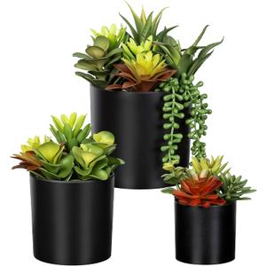 Artificial Succulents 3 Pack - UV Resistant Faux Plants with Pots for Indoor Outdoor Decor - Lifelike Small Fake Potted Plants for Home Office Desk Bathroom Bedroom Shelf Aesthetic