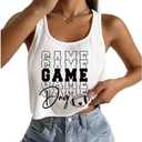 Game Day Shirt Women's Sexy Football Crop Tank Vintage Shirt Sport Season Sleeveless Tee Tops (White 7)