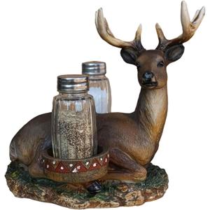 Ebros Gift Rustic 8 Point Antlers Whitetail Buck Deer With Saddlebags Glass Salt And Pepper Shakers Holder Figurine Decor Deers Bucks Stags Hunters Cabin Cottage Lodge Home Decorative Accent