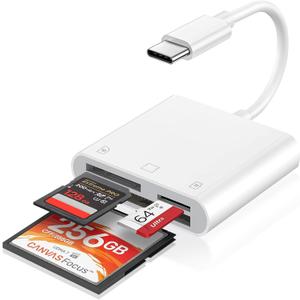 USB C SD Card Reader for iPhone 17/16/15/iPad/Mac, 3 in 1 USBC Memory Card Reader with Compact Flash/CF/SD/TF Card, Digital Camera Adapter iPhone SD Card Reader Compatible with MacBook Pro/Air