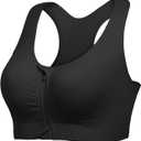 Lemef Front Zipper Sports Bras for Women Wirefree Post Surgery Bra Front Closure Racerback Compression Mastectomy Bras Black M