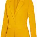 Blazers for Women Long Sleeve Notch Lapel Button Front Blazer Casual Work Office Suit Jackets with Pockets (Yellow, M)