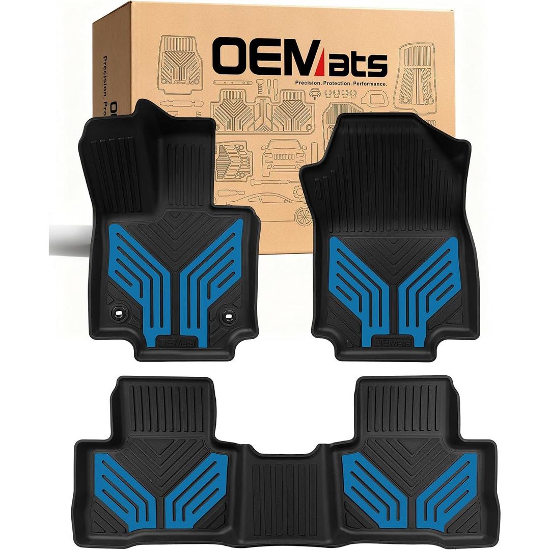 Premium Color TPE Floor Mats Custom Fit for Toyota RAV4 2019-2025 (Only for Hybrid)| Hydro Blue Wing Design | All-Weather Heavy Duty Car Floor Liners Full Set 1st & 2nd Row