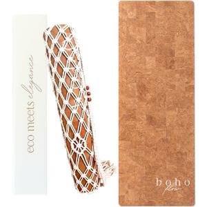 Deluxe Cork Yoga Mat Gold, Coffee or Vegan Leather Cork Surface & Natural Rubber Base Premium Natural & Eco Friendly Materials Includes Signature Handmade Boho Bag