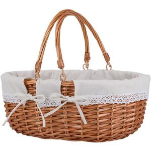 Large Wicker Picnic Basket with Handles,Handle Sturdy Woven Body with Removable and Washable Lining,Outdoor Camping,Gift Packing,Garden Picking, Storage.White