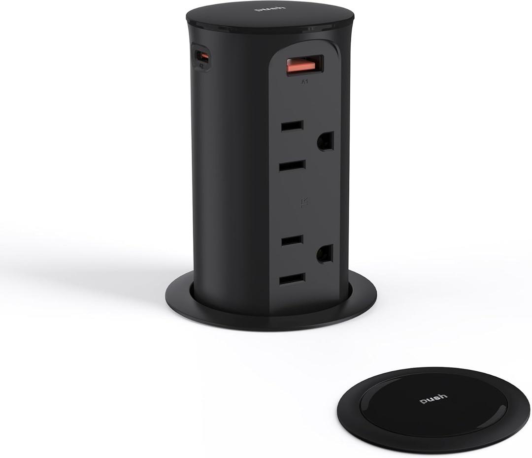 Pop up Outlet for Countertop,65W USB C Fast Charging Port,2.5-inch Hole Desktop Power Grommet,Recessed Power Strip,4 Outlets 4 USB Ports,15Amp Tamper Resistant ReceptacleETL Listed (Black)