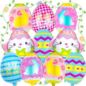 2 x Happy Easter Balloons, Easter Egg Balloons and Bunny Balloon, Colorful Easter Party Decorations (Easter Egg)