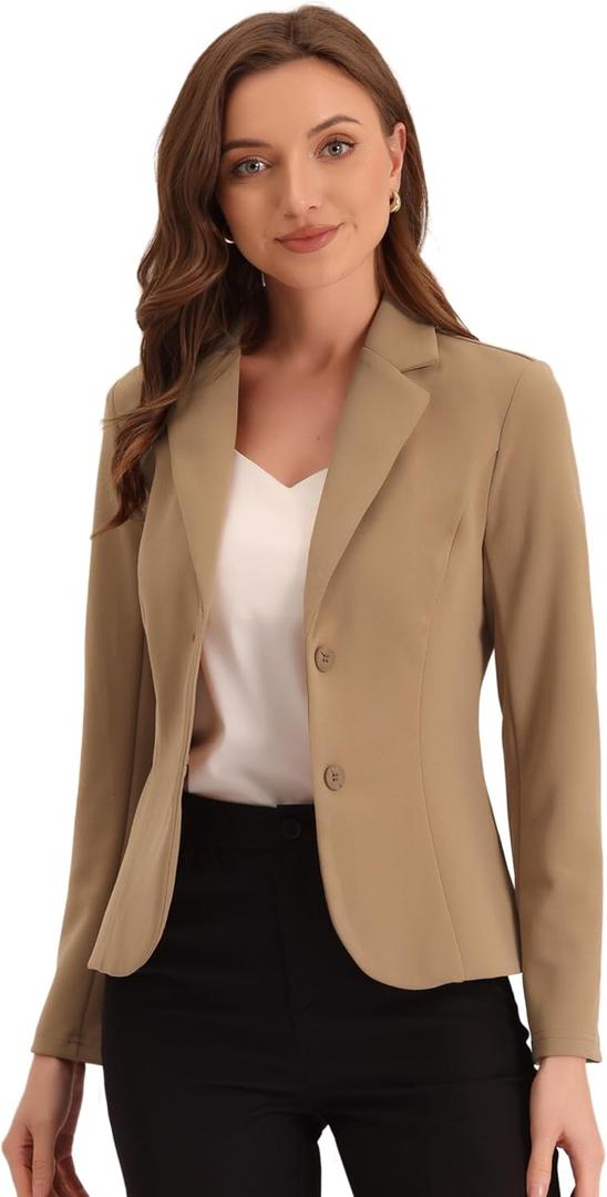 Allegra K Women's Work Office Blazer Stretch Lapel Collar Long Sleeve Jacket Suit Blazer Large Deep Khaki