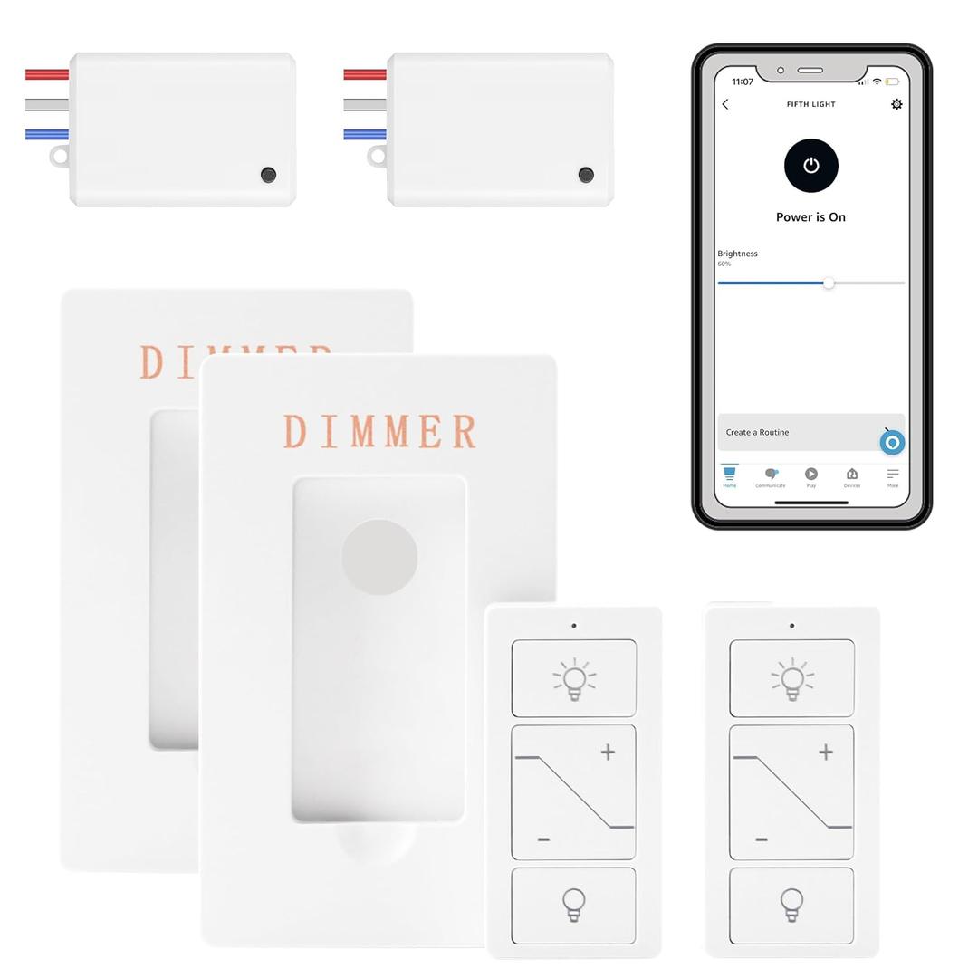 Wireless Dimmer Light Switch and Receiver Compatible With Alexa - Smart Wall Switch for Ceiling Lights, Fans, Lamps