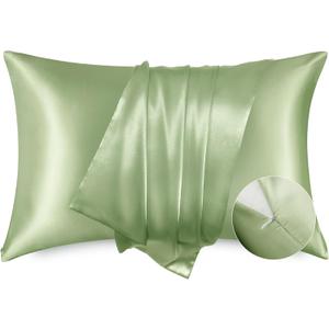 Bedsure Satin Pillowcase with Zipper, Similar to Silk Pillow Cases 2 Pack, Satin King Pillow Cases Set of 2, Silky & Soft Pillow Covers for Hair and Skin, Gifts for Women Men, Sage Green, 20x36 Inches