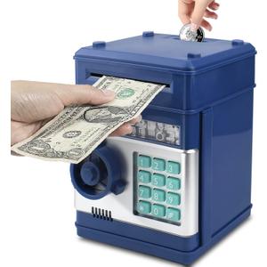 Electronic Password Piggy Bank with ATM Function for Kids - Money Saving Bank, Secure Cash Coin Safe Box for Boys Girls Ages 3-12, Birthday Gift (New Blue)