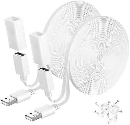 Itramax 30FT Ring Camera Extension Cord 2Pack,USB Extension Cable White Compatible with WYZE Cam V4 V3 V2,OG,Blink 4,Blink XT,Mini 2,Google Nest,Flat Weatherproof Power Extender Charging Cable Wire