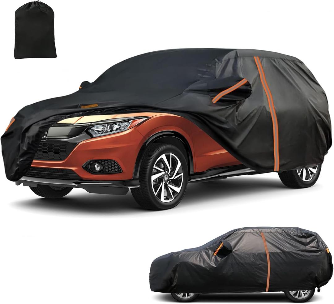 Waterproof SUV Car Cover Custom Fit for 2016-2022 Honda HR-V, All Weather Outdoor SUV Car Covers with Zipper Door, Windproof Bands Cover,Reflective Strip for Snow Rain Dust Cover,Sun UV Protection