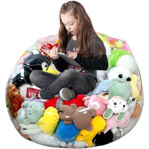 Clear Stuffed Animal Storage Bean Bag Chair Cover for Kids, Extra Large Waterproof Beanbag Chair Cover with Zipper, PVC Bean Bag Chair for Children Plush Toys Storage & Organizing