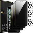 3 Pack Privacy Screen Protector for iPhone 11 Pro Max 6.5 Inch with 3 Pack Camera Lens Protector, Anti Spy Tempered Glass Film, Anti-Scratch, Touch Sensitive, Case Friendly