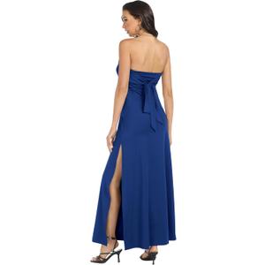 Womens Tube Top Maxi Long Summer Dresses 2024 Strapless Halter Satin Slit Formal Wedding Guest Dress Navy XXL