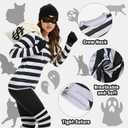 Women's Robber Costume, Thief Cosplay T Shirt, Burglar Costume Set | Striped shirt, beanie hat, socks, eye mask, gloves, Drawstring canvas purse for Halloween Cosplay Party L