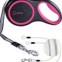 26FT Heavy Duty Retractable Dog Leash with 2 Chew Proof Wire Ropes, 360 Tangle-Free Double Dog leashes with Anti-Slip Handle for Small/Medium/Large Dogs (Pink)