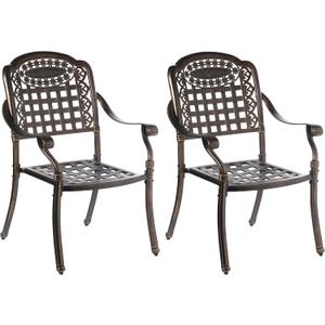 Gardenised Indoor and Outdoor Patio Bistro Chairs with Armrest Bronze Dinning Set 2 Chairs with 1 Table Cast Aluminum. (Chairs)