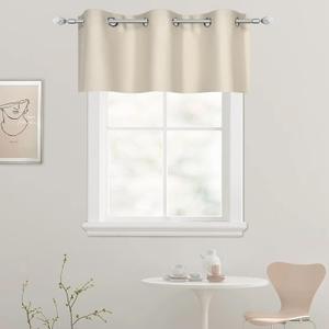DECOVSUN Solid Grommet Top Cream Beige Valance for Kitchen Blackout Curtain Valance for Living Room Short Straight Drape Valance for Bedroom Kids Room 42 Inch Wide by 18 Inch Long 1 Panel