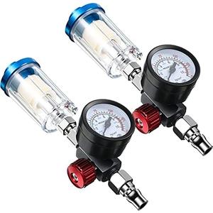 Honoson 1 Packs Air Adjusting Regulator Valve 1/4 Inch with Pressure Gauge and Water Trap Filter, Oil Separator Water Pressure Compressor Regulator for Air Spray Paint Gun Cleaner