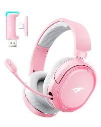 Wireless Gaming Headset, 7.1 Surround Sound, 2.4GHz USB Gaming Headphones with Bluetooth 5.4, 100H Battery, ENC Noise Canceling Mic, RGB Light, Wireless Headset for PC PS5 PS4 Mac Switch (Pink)