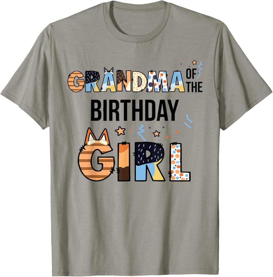 Grandma of The Birthday Girl Party Blue Dog Lover Matching T-Shirt, Size: L
