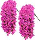 2Pcs UV Resistant Artificial Flowers for Outdoors, Realistic Faux Silk Bougainvillea Flowers, Fake Hanging Plants for Porch Patio Balcony Decoration (Purple)