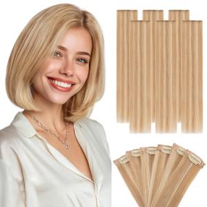 Hairro 6PCS 6 Clips In Short Hair Extensions Remy Real Human Hair Clip Ins Mini Clip On Hairpin Hairpieces For Women 33g 12 Inch #12P613