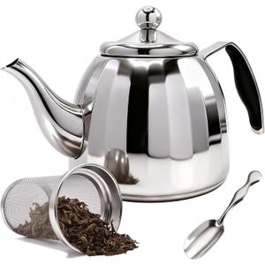 Stainless Steel Tea Pot with Removable Infuser - Loose Leaf Tea Maker, Home & Kitchen Teapot - Large 67.6 oz, Stovetop Safe Teapot for Tea/Coffee, Mirror Finish (2000ml)