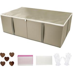 Wedding Dress Storage Box – Large Wedding Dress Preservation Box 94L with Acid-Free Tissue Paper, Cedar Wood Blocks, White Gloves & Dust Bag for Bridal Gown Preservation (Gray)