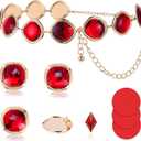 Ammiko 9PCS Raven Belt and Gems Raven Cosplay Waist Belt Red Gems Diamond Rhinestones Halloween Cosplay Accessories (45 Inch)