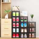 StorBin 10 Pack Shoe Organizer, Stackable Shoe Box with Magnetic Door, Foldable Space-Saving Shoe Storage for Closet, Entryway, Under Bed, Durable Shoe Cabinet & Rack