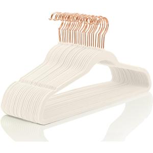 MIZGI Ivory Velvet Hangers 100 Pack Non Slip Heavy Duty Rose Gold Hooks