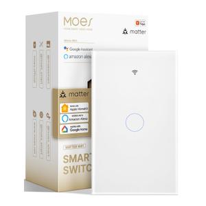 MOES Matter Smart Touch Wall Light Switch, Glass Panel Wi-Fi Wall Switch, Needs Neutral Wire, Single Pole, 2.4GHz, Timer and Schedule,Remote & Voice Control with Alexa, Google Home & Siri White 1 Gang