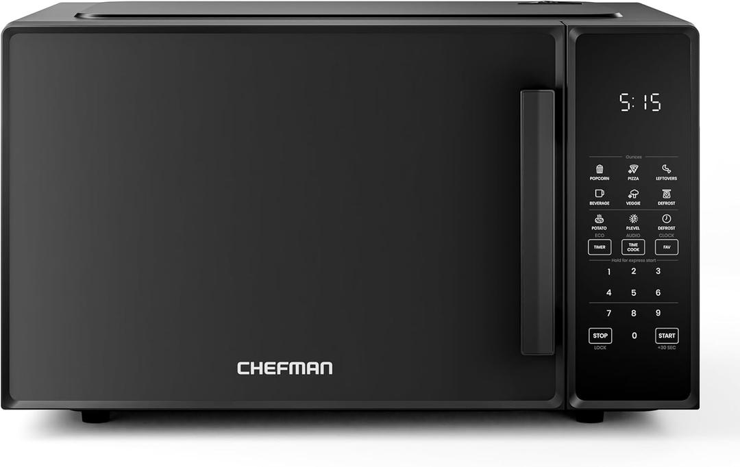 Chefman Countertop Microwave Oven 1.1 Cu. Ft., 1000 Watts with 10 Power Levels, 6 Cooking Presets with One-Touch Express Cook, Eco Mode, Child Safety Lock, & Mute Button - Black