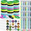 496 Pcs Ramadan Gifts Eid Ramadan Pencil Wristband Sticker Set Including 48 Pencil 48 Wristband 400 Sticker for Mubarak Party Decorations Gifts(Cute)
