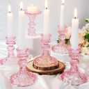Maxcheck Set of 6 Candlestick Holders Taper Glass Candle Holder Decorative Candle Stand for Wedding Party Table Centerpiece Anniversary Festival Home Decor(Pink)