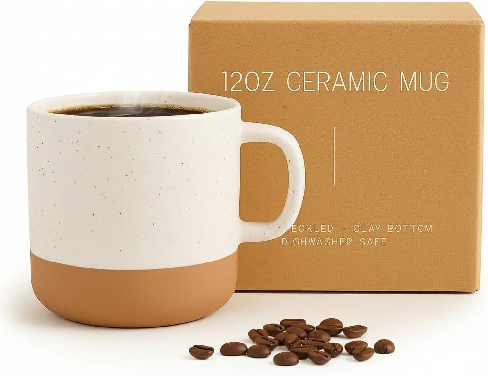 Unboxme Gifts Givenne Handmade Ceramic Coffee Mug, 12 oz, Speckled, Raw Clay Base, Microwave Safe Mug, Rustic Coffee Mug, Holiday & Housewarming Gift