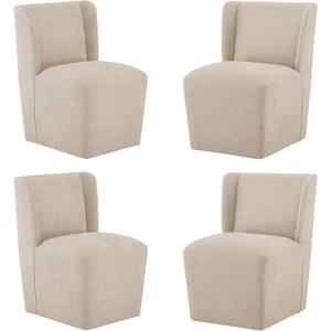 KISLOT Upholstered Dining Chairs Set of 4 with Casters, Wingback Modern Side Armless Deskchair with Rollers for Diningroom Bedroom Livingroom Reading Room, Sand Fabric