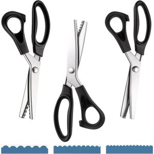3 Sizes Pinking Shears for Crafting and Paper Cutting, 3mm, 5mm, 7mm Scalloped Scissors, 9.3'' Zig Zag Scissors Handheld Serrated Jagged Dressmaking Supply for Leather Fabric Craft Paper