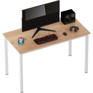 Need Large Computer Desk, 47 Inch Study Student Writing Desk, Simple Style PC Workstation with White Metal Frame for Home Bedroom, Teak (Teak+white)