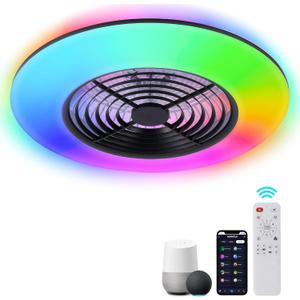 24" Low Profile Ceiling Fan with Lights, Smart LED Bladeless Ceiling Fans with RGB Lights and Remote/APP/Voice Control, Modern Flush Mount Ceiling Fan for Bedroom/Living Room