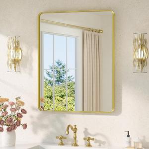 TETOTE 24 x 30 Gold Bathroom Mirror Brushed Gold Metal Framed Vanity Mirror, Tempered Glass, Wall Mounted for Bathroom, Entryway, Bedroom, Living Room(Horizontal/Vertical)