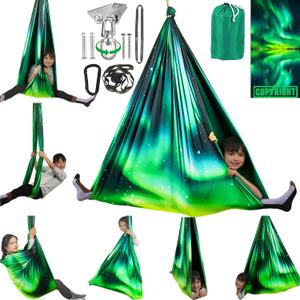 Double Layer Sensory Swing for Kids & Adults Holds up to 300lbs Indoor and Outdoor Therapy Cuddle Swing with 360 Swivel Hanger Kit Adjustable Swing with Aspergers Autism ADHD (Aurora Green)