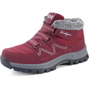 Qiucdzi Womens Winter Snow Boots Warm Fur Lined Anti-Slip Outdoor Ankle Booties Walking Shoes Comfort Non-Slip Trekking Shoes (8, Red)